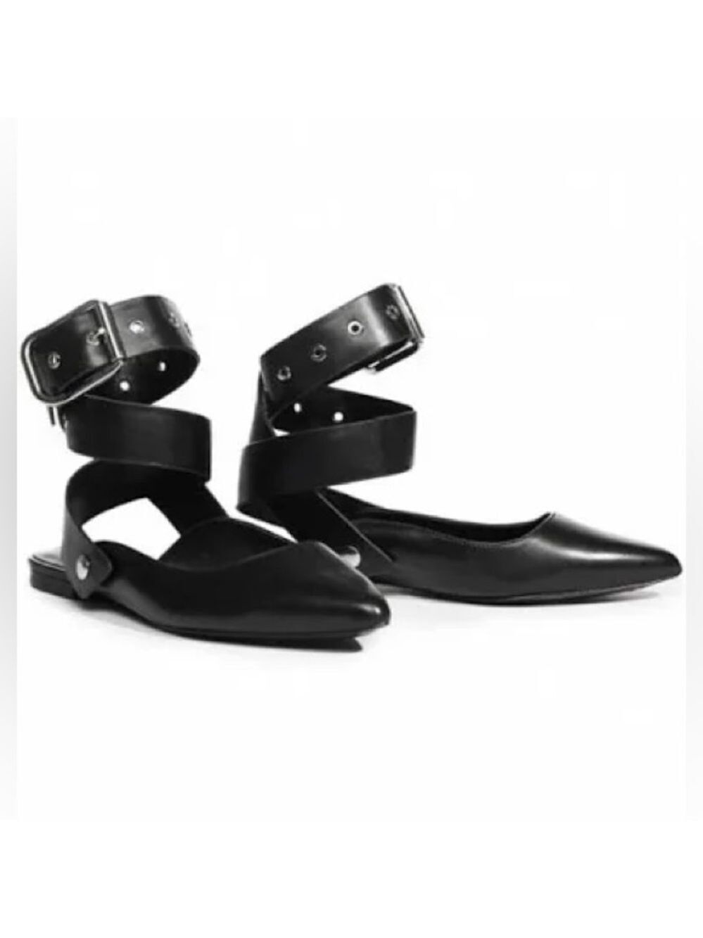 Alice + Olivia Lana Ankle Wrap Black Flats Sz-7.5